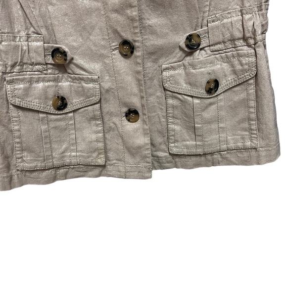 LIZ CLAIBORNE Nude Shimmer Lightweight Button Linen Blend Jacket, Size PM - Picture 6 of 14
